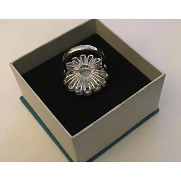 Gorgeous Ethipoian Opal~Pink & White Sapphire Sunburst Cocktail Ring Sz 8~925 SS - Picture 5 of 5